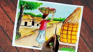 Beautiful village scenery drawing// with watercolour by chiru's art