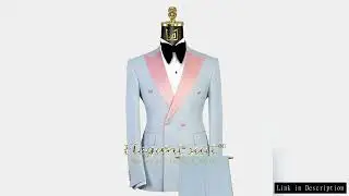 Men's stylish pink satin peaked collar double-breasted suit 3-piece suit (jacket, vest and trousers)