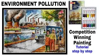 Pollution Drawing for Competition easy/Watercolor Environment Pollution Drawing, Tutorial