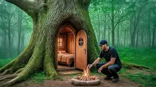 How I Built a Shelter Inside a Giant Tree in the Deep Forest | Solo Survival Build