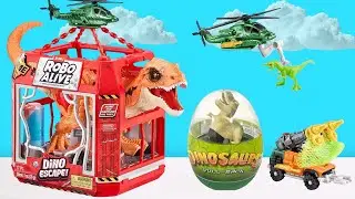 ASMR 🦖 Zuru ROBO Alive Dino Escape Hunt and Capture the T-Rex Helicopter Cage