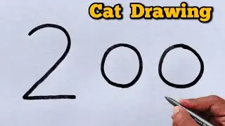 🐱 How to Draw a Cute Cat from Number 200 | Draw a Cat Using Number 200