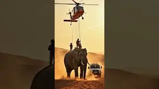 Dramatic rescue! A stranded elephant is airlifted to safety from the scorching desert. 🐘🚁🏜️