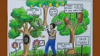 Save trees poster drawing || save environment drawing easy