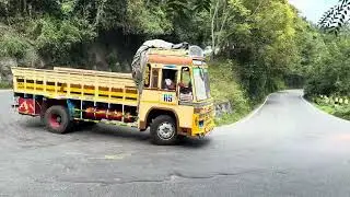 Sharp Bend, Big Vehicle Drivers skill to turn the bus and truck on bend Nailed It!