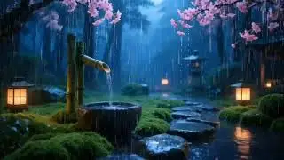 Evening Rain and Soft Piano in a Zen Garden | Sleep Aid and Calm Mind