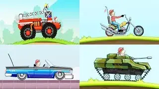 Hill Climb Racing: 4 Vehicles Full Upgraded ( Fire Truck, Tank, Lowrider, Chopper )