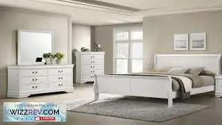 White Finish Twin Size 3pc Bed Dresser Mirror Set Transitional Style Bedroom