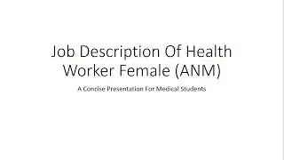 Job Description Of Health Worker Female (ANM) - PSM