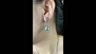 925 Sterling Silver Snake Drop Earrings with Aquamarine Crystal &ndash; Myth-Inspired Serpent Jewelry
