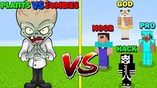 MINECRAFT BATTLE PLANTS VS ZOMBIES Zomboss HARD VS NOOB VS PRO VS HACKER VS GOD FUNNY MINECRAFT MAP