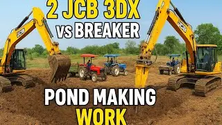 2 JCB 3DX Bucket vs Breaker | 3 Tractors Going to Make Pond | JCB Working Video in Village 2025