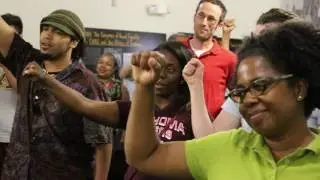 Hollis Watkins sings freedom song at Meredith March forum
