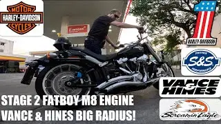 S&S Stage 2 cam M8 Fatboy Vance and Hines Big Radius Exhaust Sound