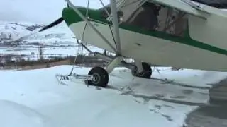 Ski ramp takeoff on wheel skis