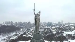 Stunning Winter Drone Footage of Kiev's Motherland Monument and Its Surroundings