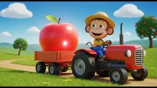 Monkey Day on the Farm: Monkey Farmer drives tractor harvests Apple | Giant Apple Adventure!