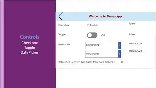 DatePicker, checkbox, toggle controls in Canvas App PowerApps