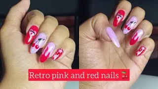 Retro pink and red nails&hearts;️🩷