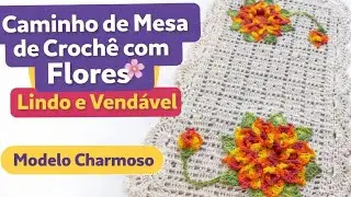 CAMINHO DE MESA EM CROCH&Ecirc; COM FLORES 
