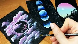 3 Simple Idea of Galaxy Painting / Black Canvas Acrylic Painting