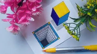 3d Hole drawing || 3d cube drawing || How to draw 3d drawing