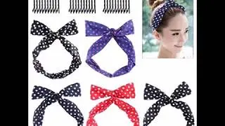 Frcolor Wire Headband, 5 Pieces Retro Bowknot Polka Dot Wire Hair Holders with 30 Pieces Hairpins fo