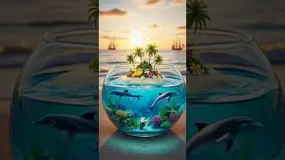 Dolphins Swimming In A Glass Bowl With Tropical Island Scene #เทรนด์วันนี้ #เป็นกระแส