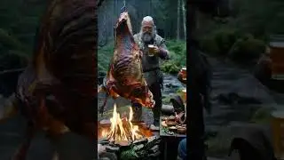 Viking Feast Over Open Fire Whole Roasted Meat & Medieval Banquet