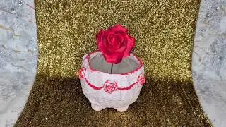 Concrete Balloon Pot Decorated with Concrete Roses & Feet