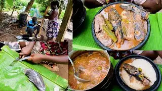 African Village Life/Village making CATFISH PEPPER SOUP with FUFU  In West Africa VILLAGE