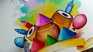 Holi painting watercolors.Holi drawing . Holi special drawing .Holi drawing beautiful