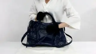 【BALENCIAGA】VELO 小釦 手提斜背 機車包(海軍藍)