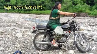 Girl Kickstart Yamaha Rx With High-Heels🔥🔥👠👠👠 #girlrider #2strokelife  #kickstartchallenge