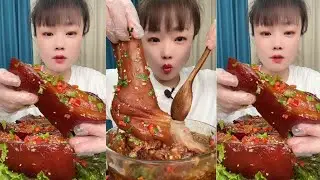 Eat Braised Pork Fat with Red Sauce, Braised Pork Knuckles, Challenge Eating Spicy Braised Pork Fat