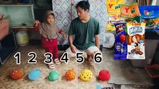 BELAJAR WARNA,MENGHITUNG & MELETUSKAN BALON SUPRISE BERISI PERMEN LOLIPOP,YUPI