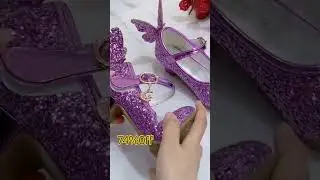 Princess Butterfly Leather Shoes Kids Diamond Bowknot High Heel Children