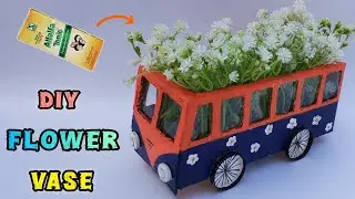 DIY Bus Flower Vase Making Ideas 🌷🥰 / Home Decoration Ideas / DIY Flower Vase Using Cardboard
