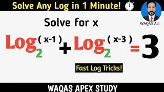 Solve Logarithmic Equation Step by Step | log₂(x&minus;1) + log₂(x&minus;3) = 3 #Log #Maths @WaqasApexStudy 