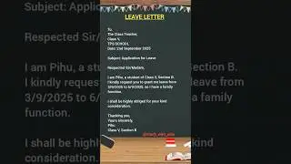 ✉️ Leave Application for School | Easy Leave Letter for Sick, family function, travel #shorts #leave