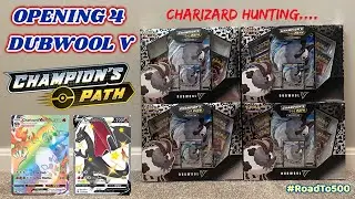 CHAMPIONS PATH Charizard Hunting in 4 Dubwool V Boxes Pokemon Card Opening!!! + GIVEAWAY DETAILS!!