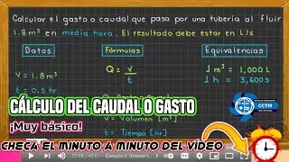 🤓 Cálculo del caudal o gasto en una tubería | Q = v/t | G =v/t  | Paso a paso | Mecánica de Fluidos