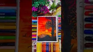 🌄 Easy Sunset Scenery Drawing | Oil Pastel Art #art #youtubeshorts #trending #shorts #trendingshorts