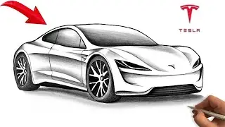 How to Draw Tesla Roadster &ndash; Step by Step Supercar Drawing Tutorial