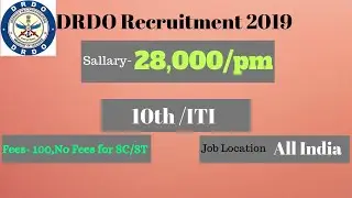 DRDO Recruitment 2019 I Salary-28,000/pm