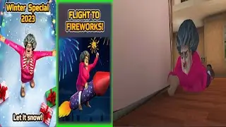 Scary teacher Winter Special 2023 Let it snow! Level Flight to Fireworks! gameplay walkthrough