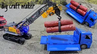 Diy wood unload with crane | rc truck and rc hydraulic crane | miniature wood load and un load
