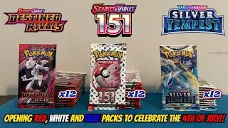 Opening RED , WHITE and BLUE Pokemon Packs to celebrate the FOURTH OF JULY!! (pokemon card opening)