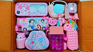 Unboxing Satisfying Pink Stationery, Pencil Box, Pouch, Sipper bottle, Sharpner, Geometry, Coin bank