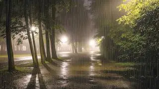 A quiet walk at night Soft rain sound ASMR, Insomnia Stress Goodbye